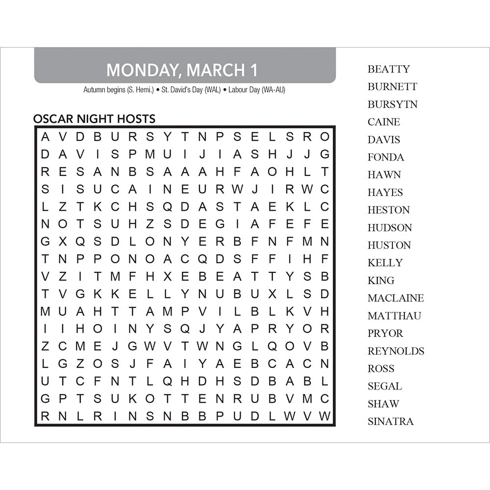 Word Search | 2027 6 x 5 Inch Daily Desktop Box Calendar | New Page Every Day