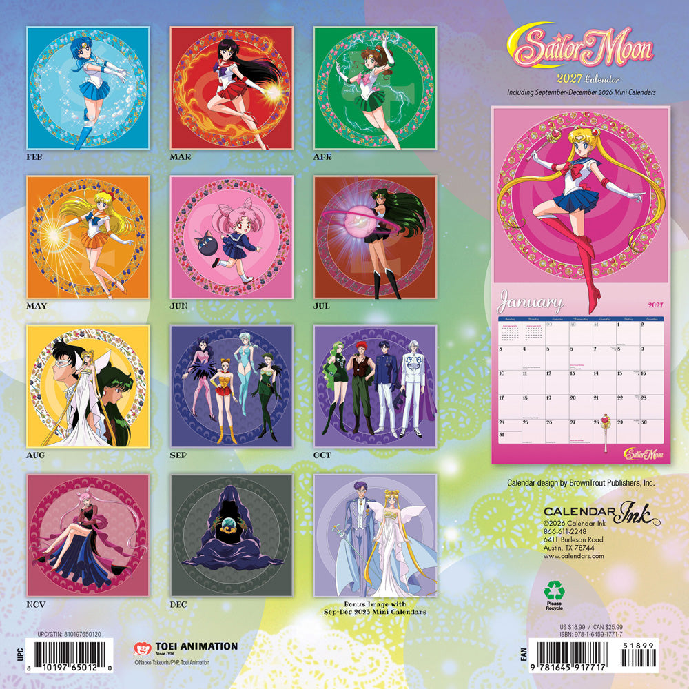 Sailor Moon OFFICIAL | 2027 12 x 24 Inch (Hanging) Monthly Square Wall Calendar