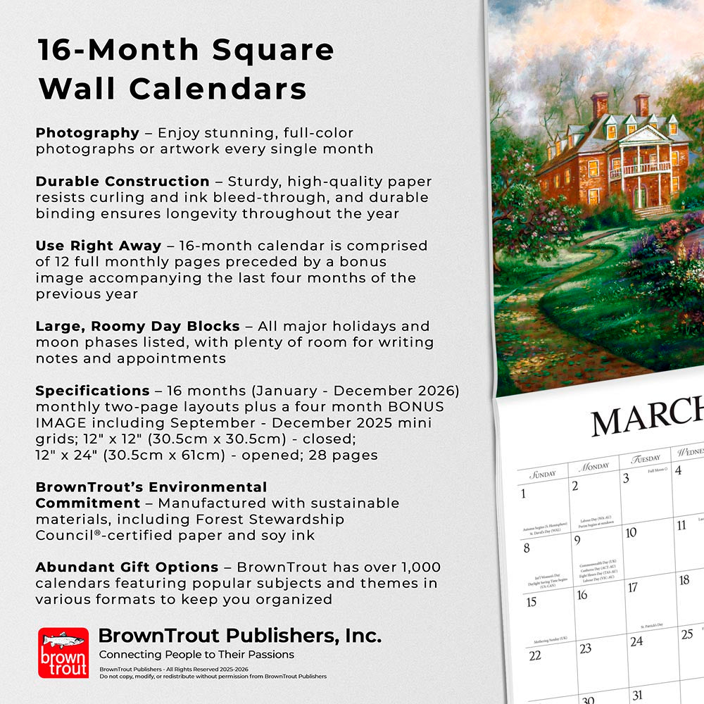 Bygone Days | 2026 12 x 24 Inch (Hanging) Monthly Square Wall Calendar | Featuring the Artwork of Carl Valente