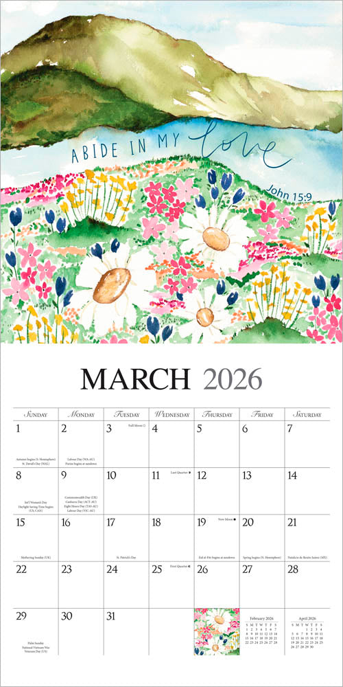 Faith | 2026 12 x 24 Inch (Hanging) Monthly Square Wall Calendar | Featuring the Artwork of Blue Chair Blessing