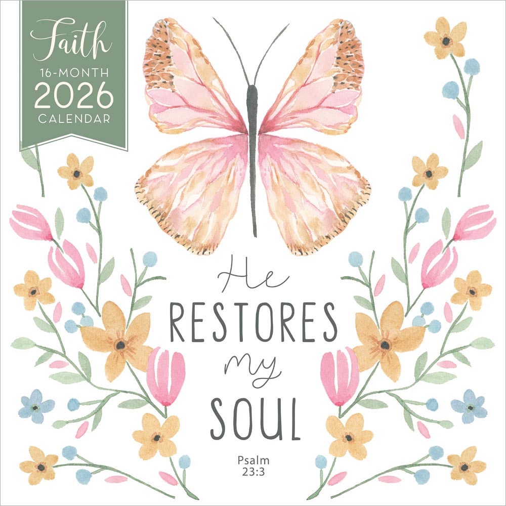 Faith | 2026 12 x 24 Inch (Hanging) Monthly Square Wall Calendar | Featuring the Artwork of Blue Chair Blessing