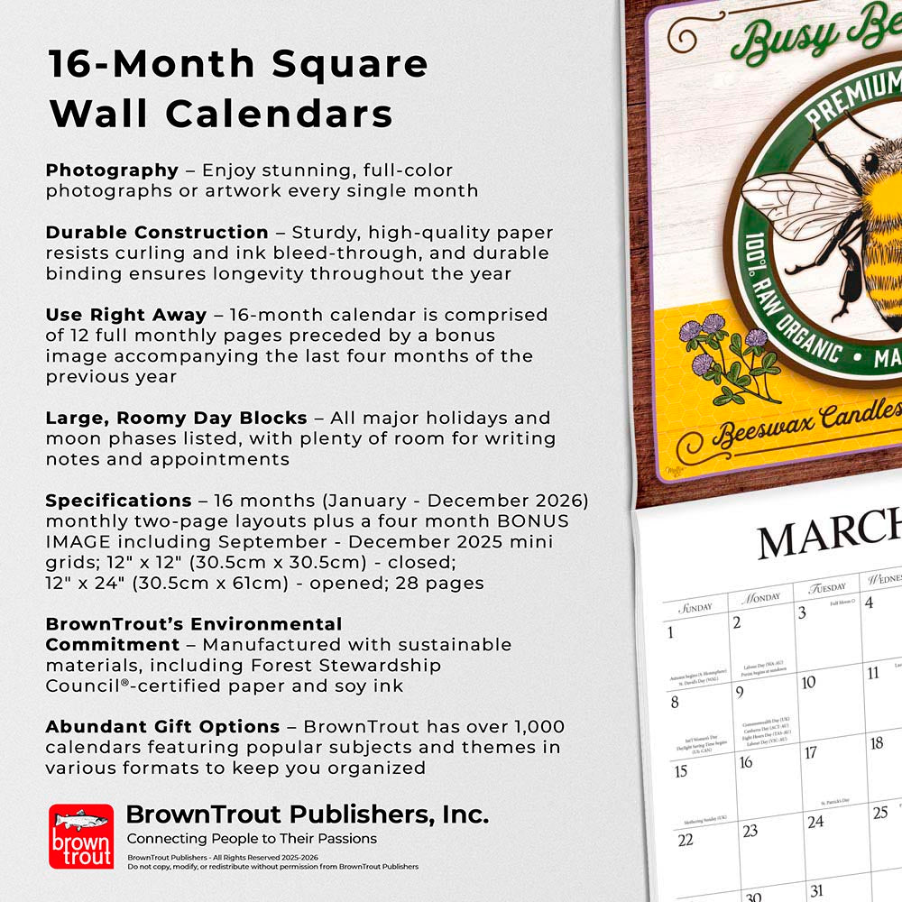 Farmer's Market | 2026 12 x 24 Inch (Hanging) Monthly Square Wall Calendar | Featuring the Artwork of Mollie B.
