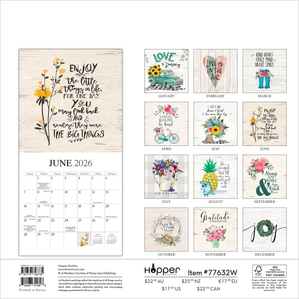 Love the Journey | 2026 12 x 24 Inch (Hanging) Monthly Square Wall Calendar | Featuring the Artwork of Jo Moulton