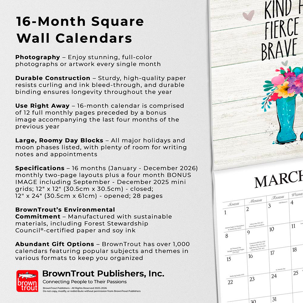 Love the Journey | 2026 12 x 24 Inch (Hanging) Monthly Square Wall Calendar | Featuring the Artwork of Jo Moulton