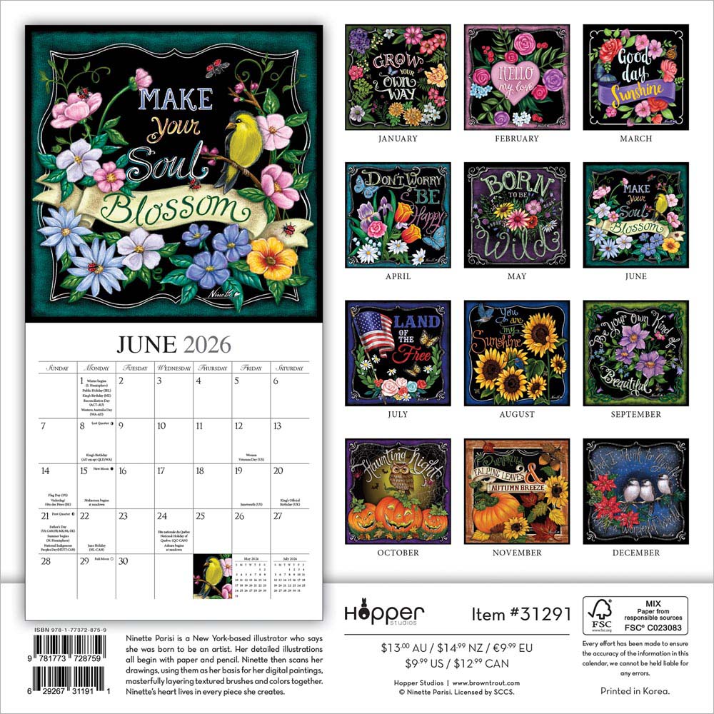 You Can Grow Your Own Way | 2026 7 x 14 Inch (Hanging) Monthly Mini Wall Calendar | Featuring the Artwork of Ninette Parisi