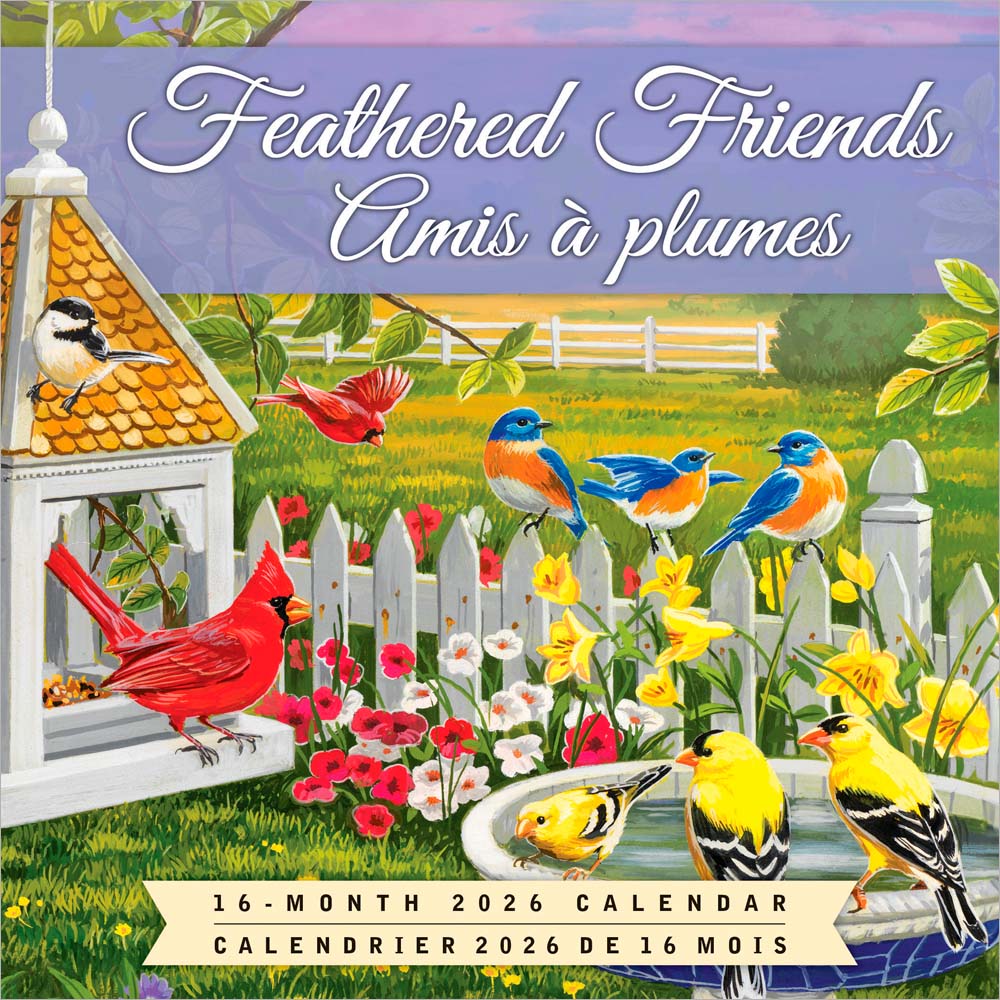 Feathered Friends | 2026 7 x 14 Inch (Hanging) Monthly Mini Wall Calendar | Featuring the Artwork of William Vanderdasson | English/French Bilingual
