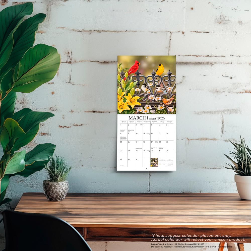 Feathered Friends | 2026 7 x 14 Inch (Hanging) Monthly Mini Wall Calendar | Featuring the Artwork of William Vanderdasson | English/French Bilingual