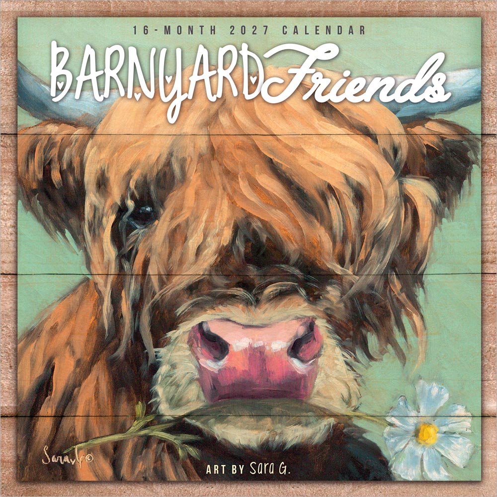 Barnyard Friends | 2027 12 x 24 Inch (Hanging) Monthly Square Wall Calendar | Featuring the Artwork of Sara G.