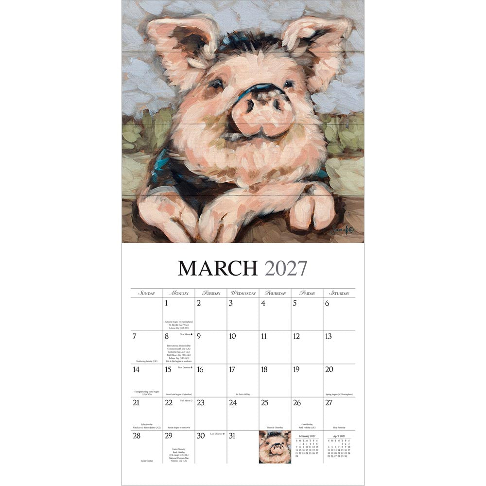 Barnyard Friends | 2027 12 x 24 Inch (Hanging) Monthly Square Wall Calendar | Featuring the Artwork of Sara G.