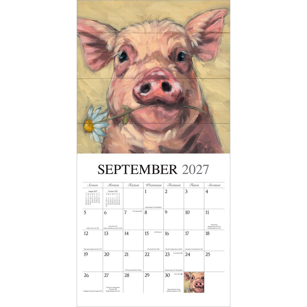 Barnyard Friends | 2027 12 x 24 Inch (Hanging) Monthly Square Wall Calendar | Featuring the Artwork of Sara G.