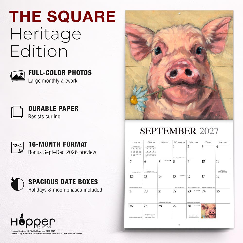 Barnyard Friends | 2027 12 x 24 Inch (Hanging) Monthly Square Wall Calendar | Featuring the Artwork of Sara G.