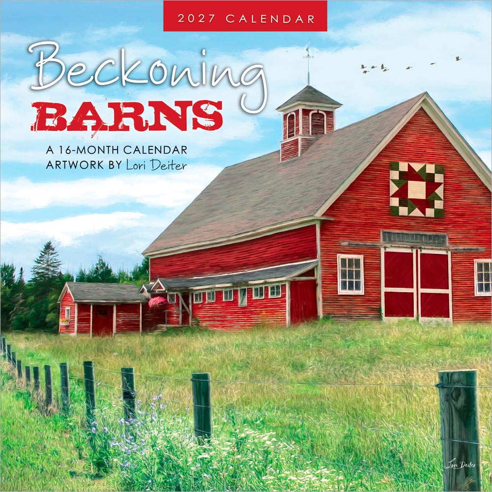 Beckoning Barns | 2027 7 x 14 Inch (Hanging) Monthly Mini Wall Calendar | Featuring the Artwork of Lori Deiter