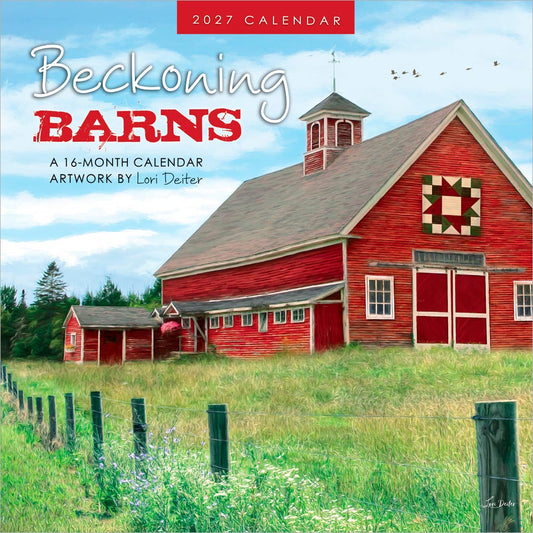 Beckoning Barns | 2027 7 x 14 Inch (Hanging) Monthly Mini Wall Calendar | Featuring the Artwork of Lori Deiter