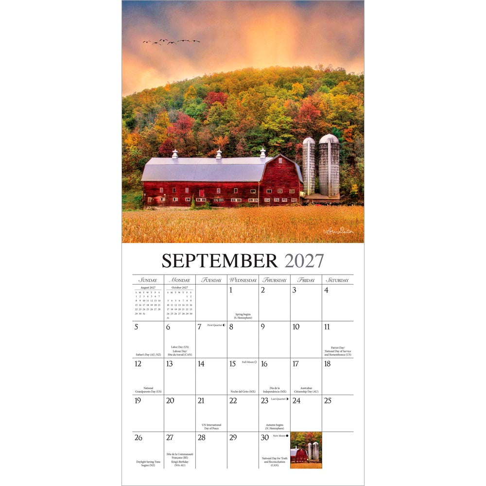 Beckoning Barns | 2027 7 x 14 Inch (Hanging) Monthly Mini Wall Calendar | Featuring the Artwork of Lori Deiter