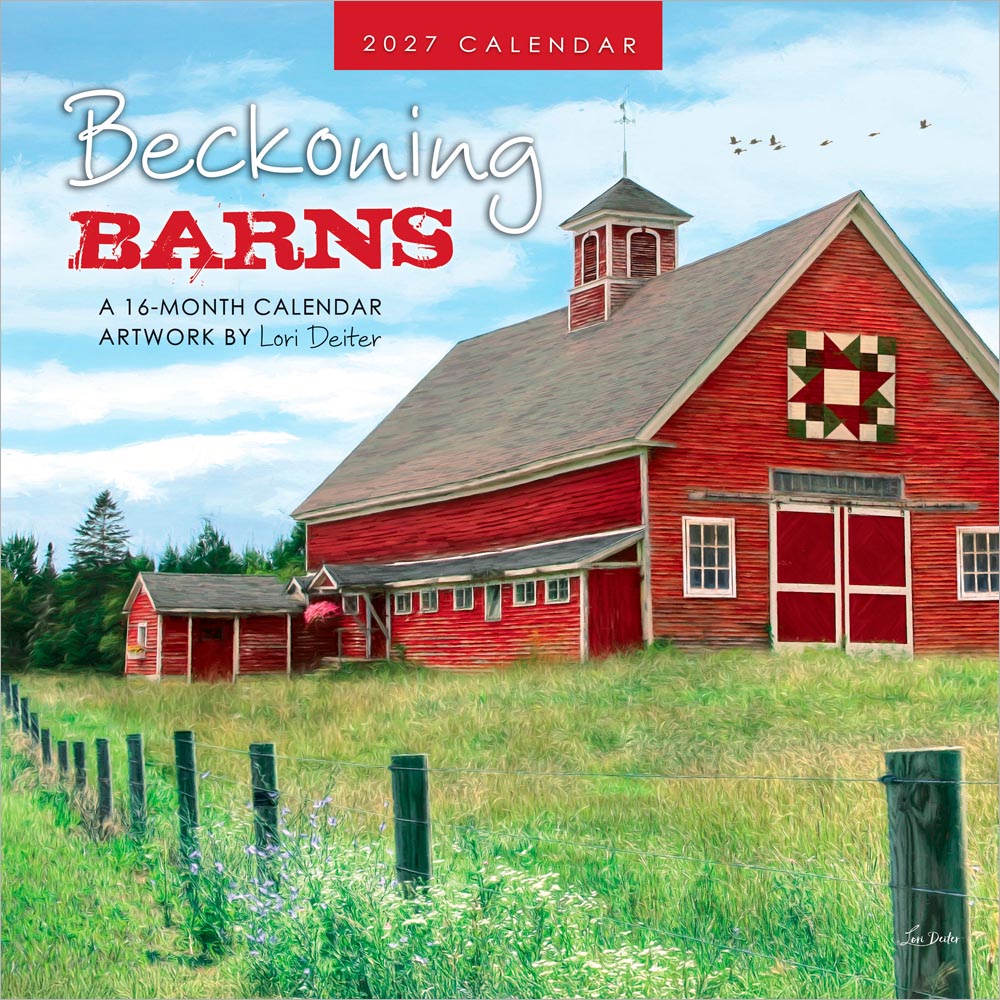 Beckoning Barns | 2027 12 x 24 Inch (Hanging) Monthly Square Wall Calendar | Featuring the Artwork of Lori Deiter