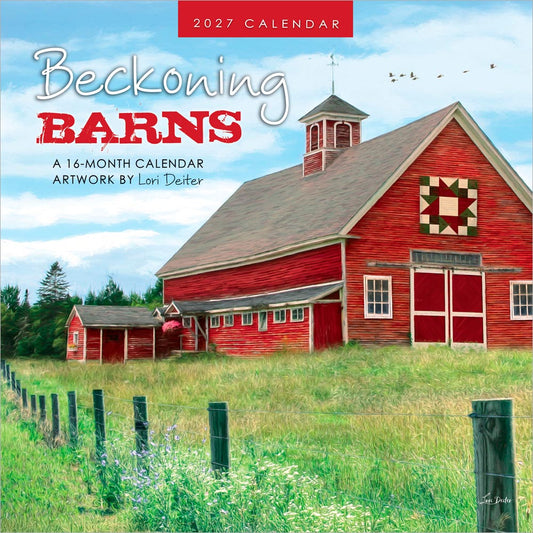 Beckoning Barns | 2027 12 x 24 Inch (Hanging) Monthly Square Wall Calendar | Featuring the Artwork of Lori Deiter
