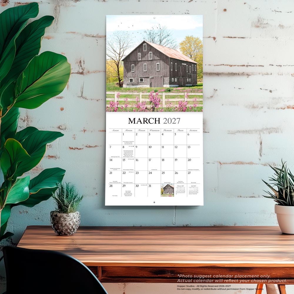 Beckoning Barns | 2027 12 x 24 Inch (Hanging) Monthly Square Wall Calendar | Featuring the Artwork of Lori Deiter