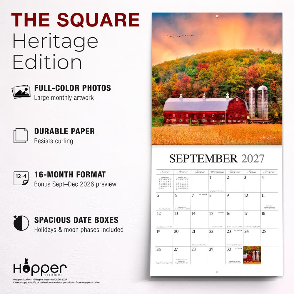 Beckoning Barns | 2027 12 x 24 Inch (Hanging) Monthly Square Wall Calendar | Featuring the Artwork of Lori Deiter