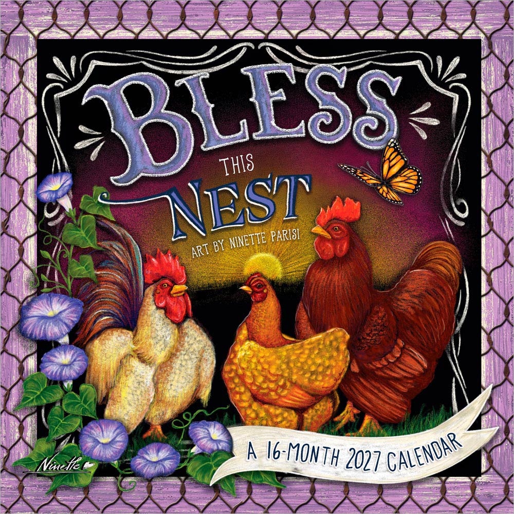 Bless This Nest | 2027 12 x 24 Inch (Hanging) Monthly Square Wall Calendar | Featuring the Artwork of Ninette Parisi