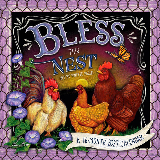 Bless This Nest | 2027 12 x 24 Inch (Hanging) Monthly Square Wall Calendar | Featuring the Artwork of Ninette Parisi