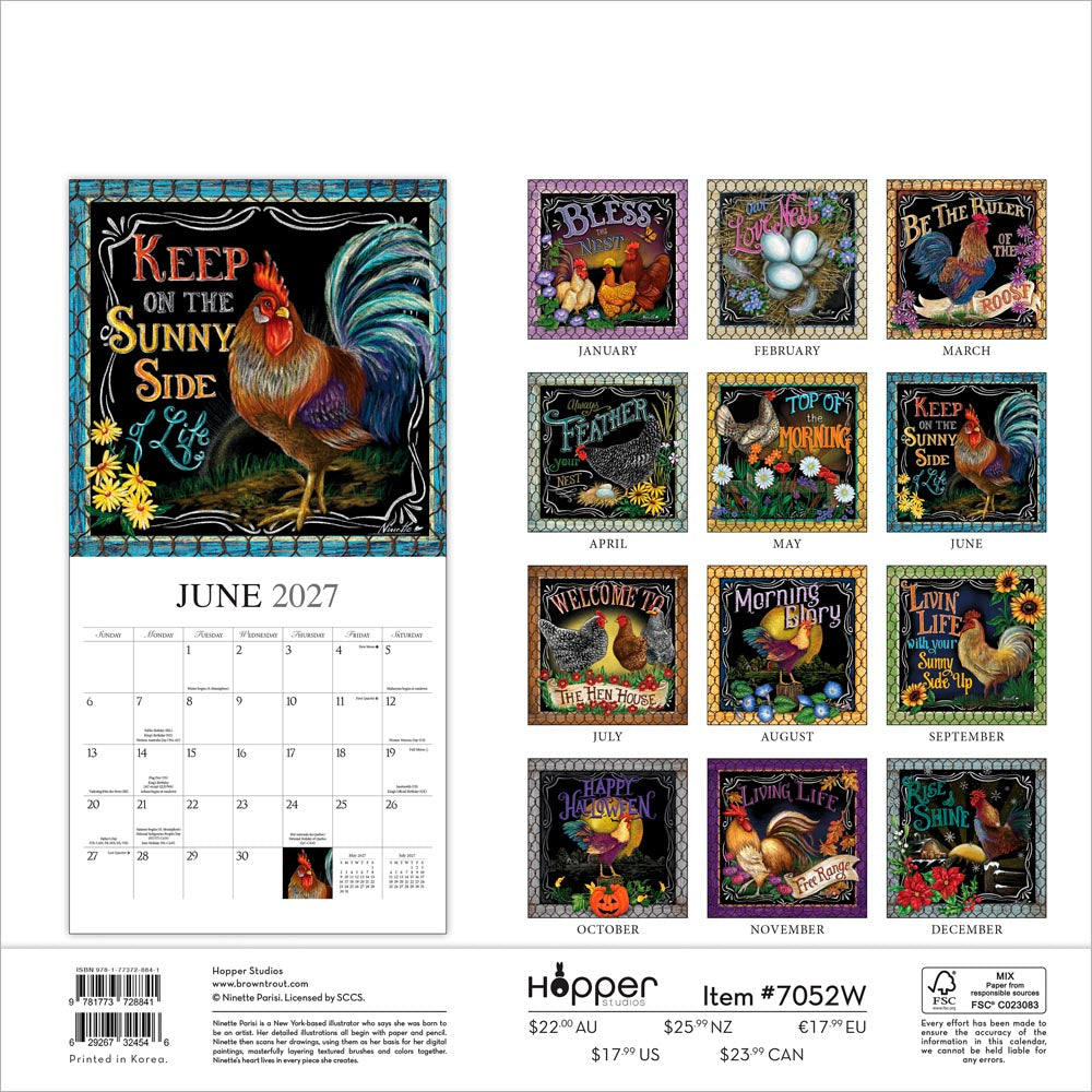 Bless This Nest | 2027 12 x 24 Inch (Hanging) Monthly Square Wall Calendar | Featuring the Artwork of Ninette Parisi
