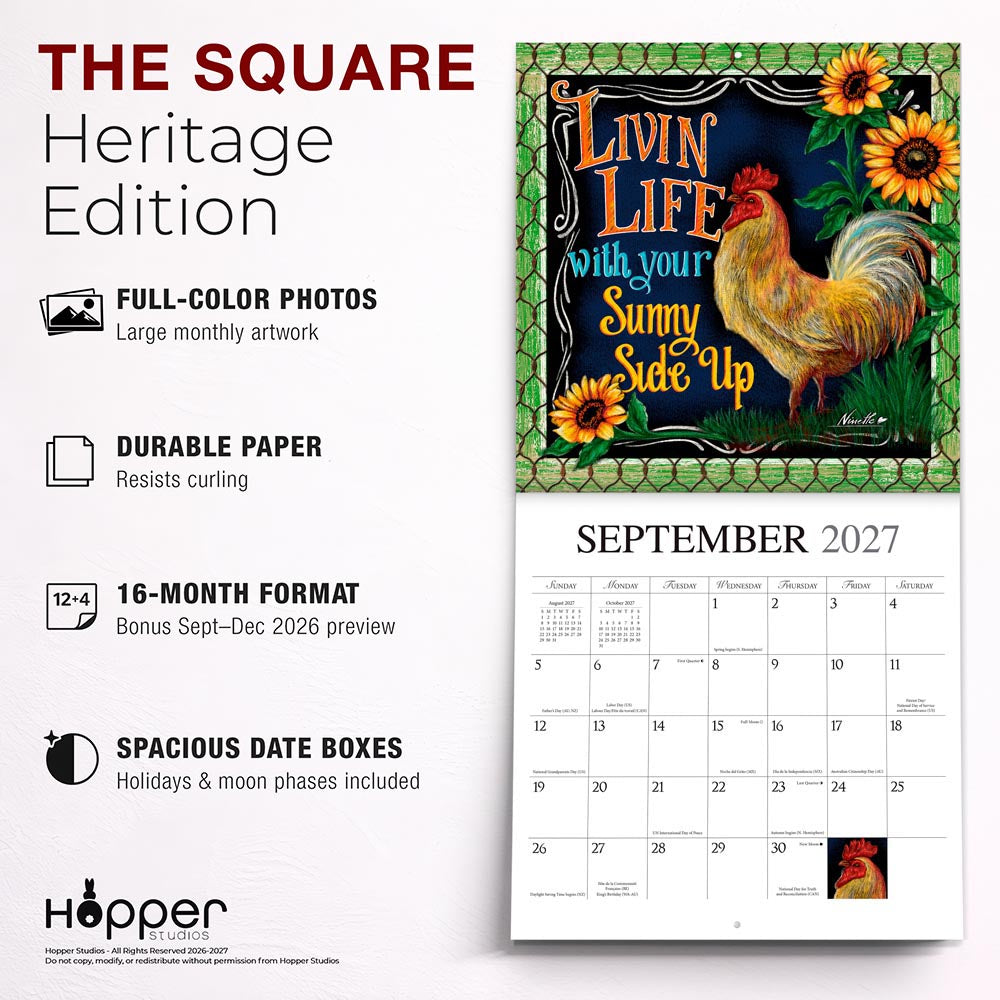 Bless This Nest | 2027 12 x 24 Inch (Hanging) Monthly Square Wall Calendar | Featuring the Artwork of Ninette Parisi