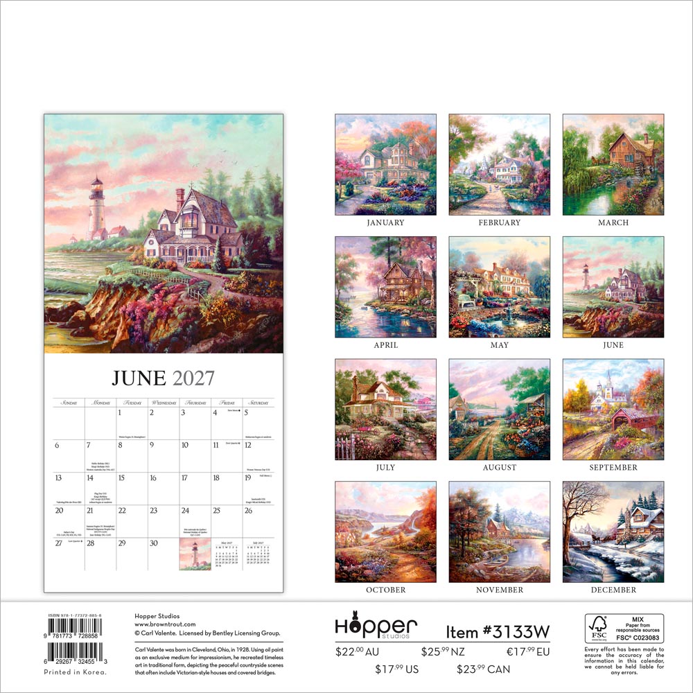 Bygone Days | 2027 12 x 24 Inch (Hanging) Monthly Square Wall Calendar | Featuring the Artwork of Carl Valente