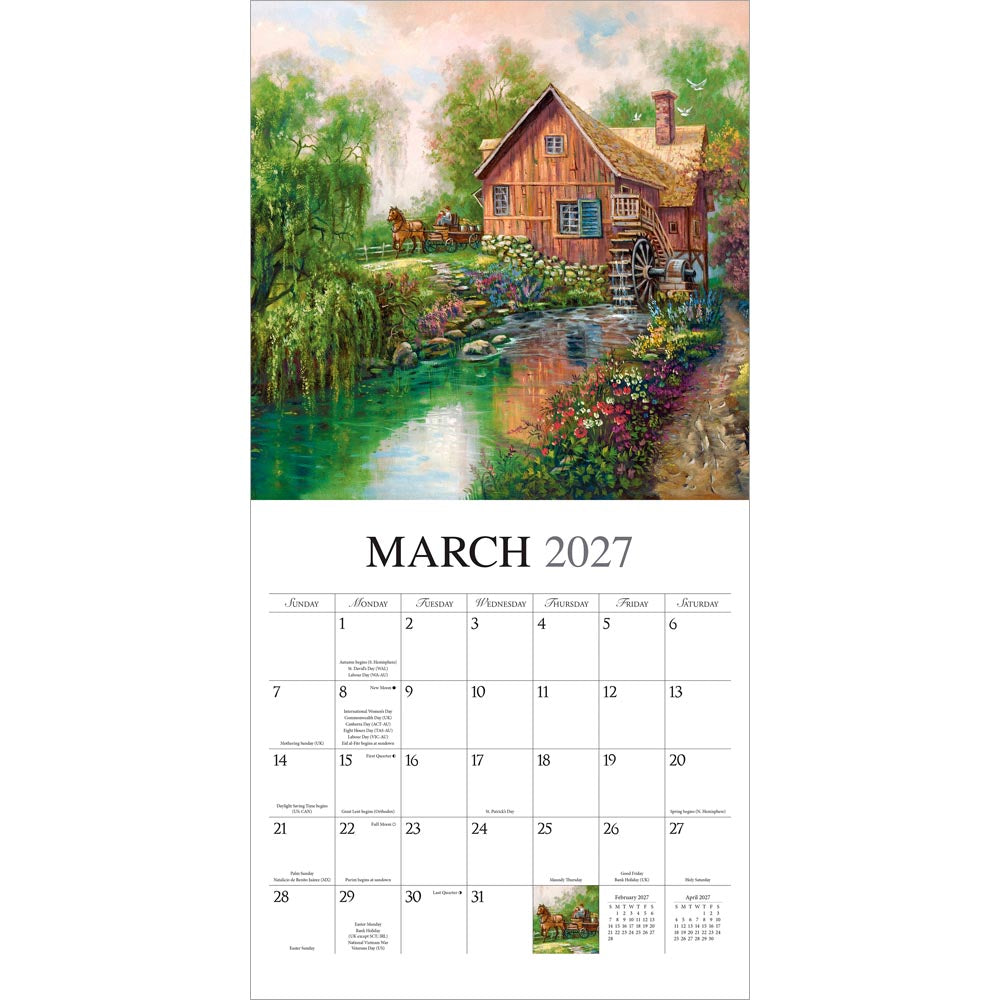Bygone Days | 2027 12 x 24 Inch (Hanging) Monthly Square Wall Calendar | Featuring the Artwork of Carl Valente