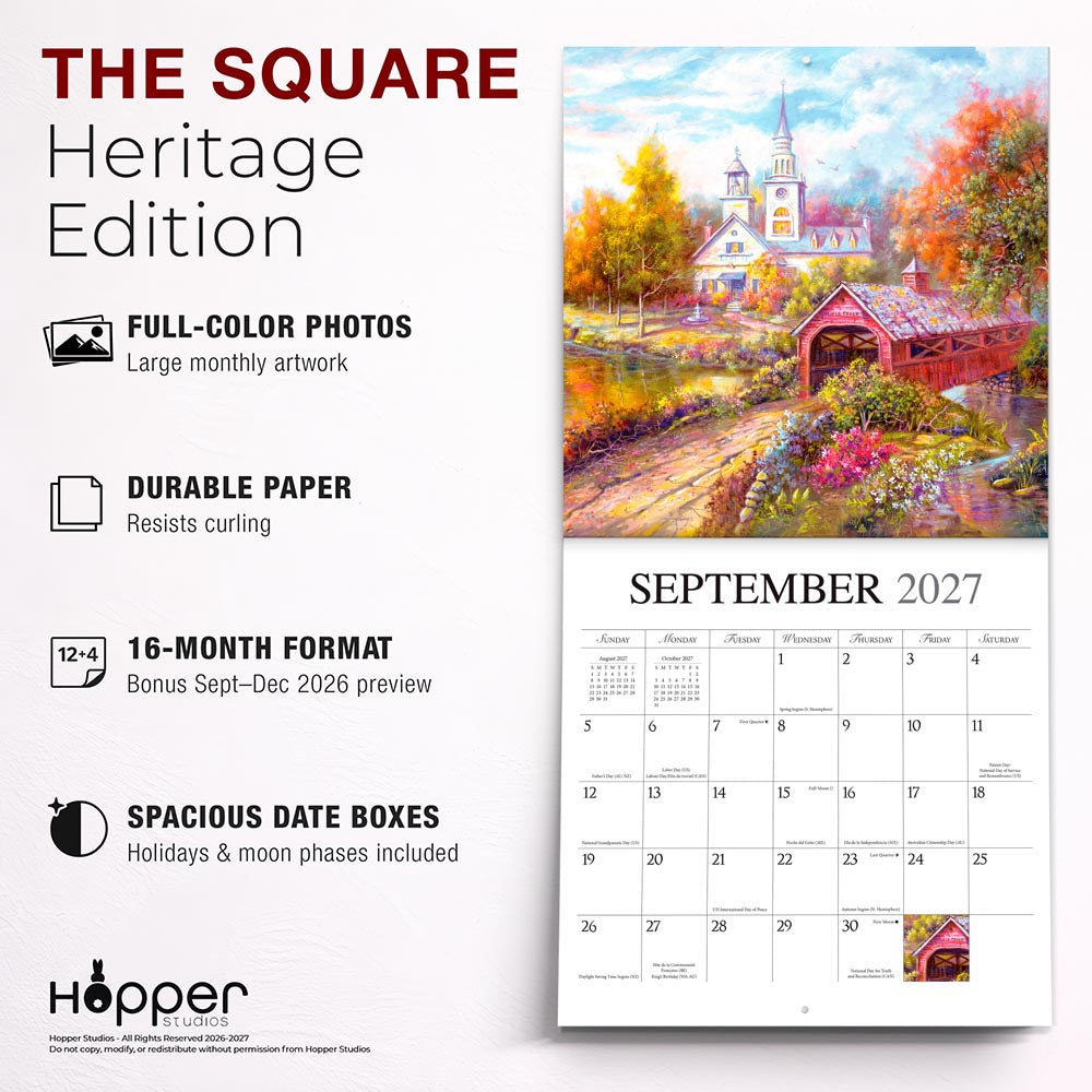 Bygone Days | 2027 12 x 24 Inch (Hanging) Monthly Square Wall Calendar | Featuring the Artwork of Carl Valente
