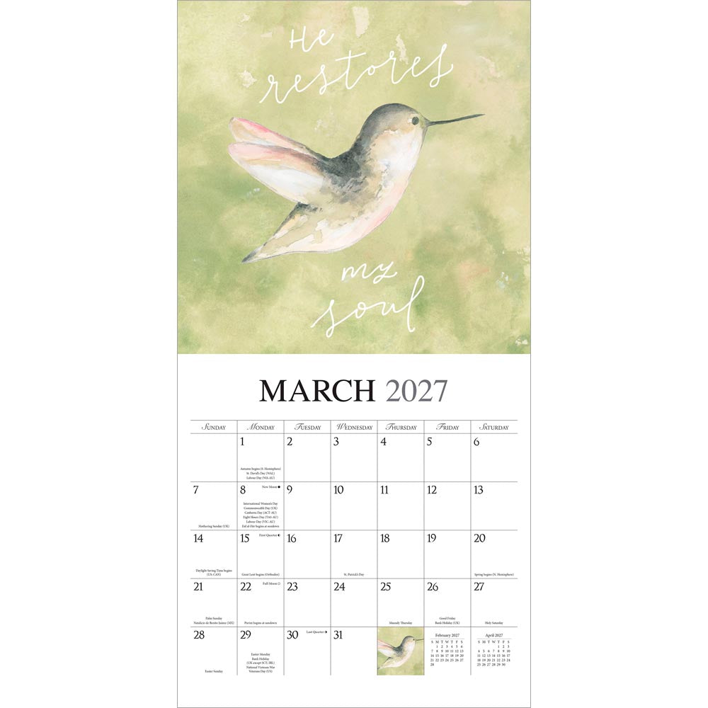 Faith | 2027 12 x 24 Inch (Hanging) Monthly Square Wall Calendar | Featuring the Artwork of Emily Burger of Blue Chair Blessing
