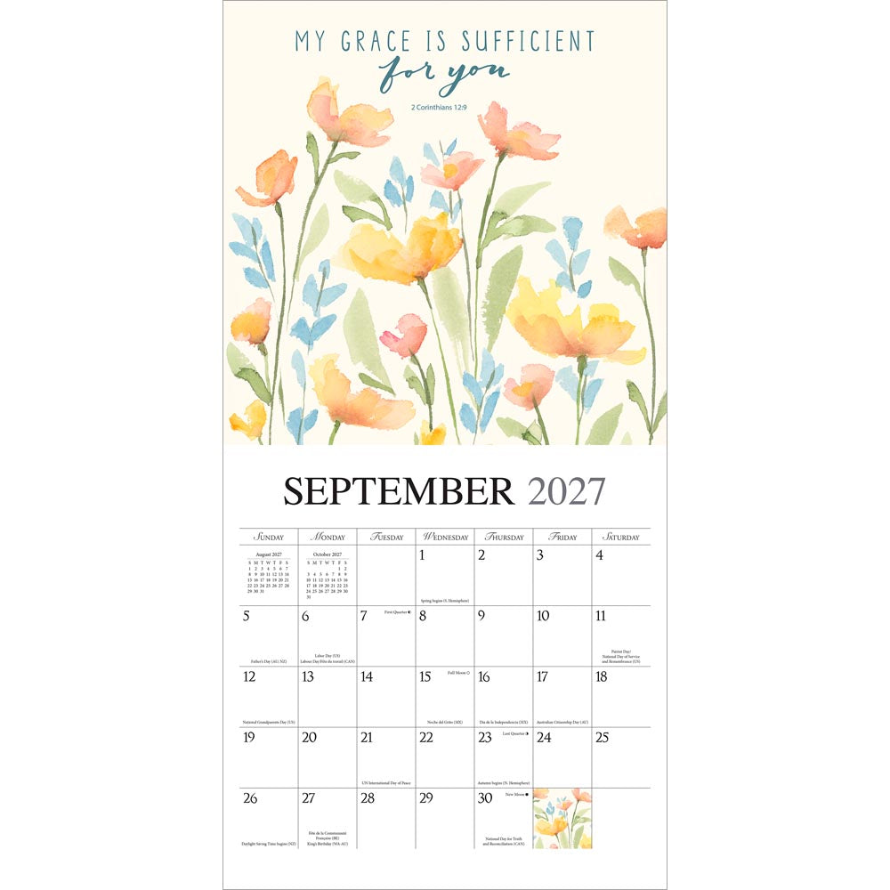 Faith | 2027 12 x 24 Inch (Hanging) Monthly Square Wall Calendar | Featuring the Artwork of Emily Burger of Blue Chair Blessing