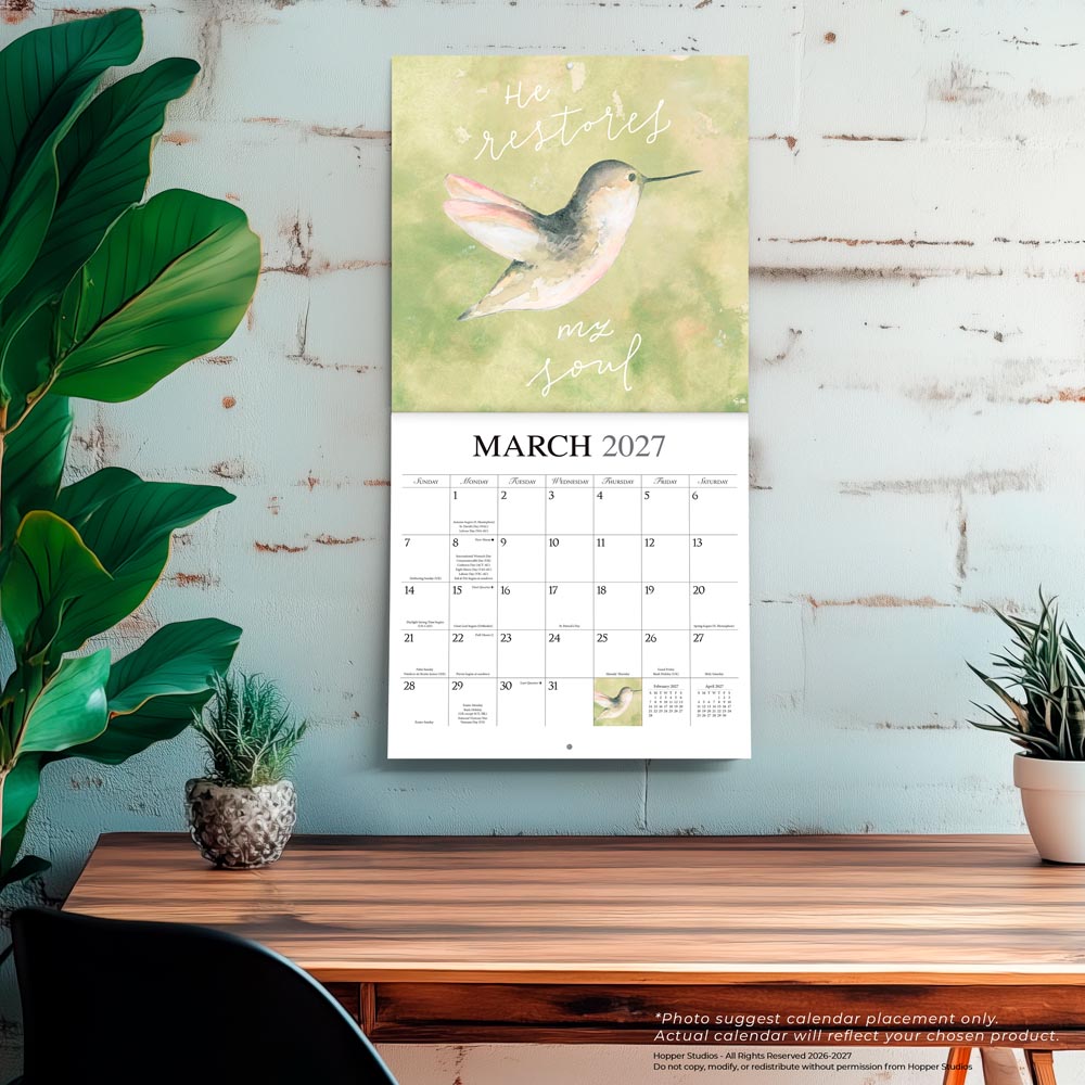 Faith | 2027 12 x 24 Inch (Hanging) Monthly Square Wall Calendar | Featuring the Artwork of Emily Burger of Blue Chair Blessing