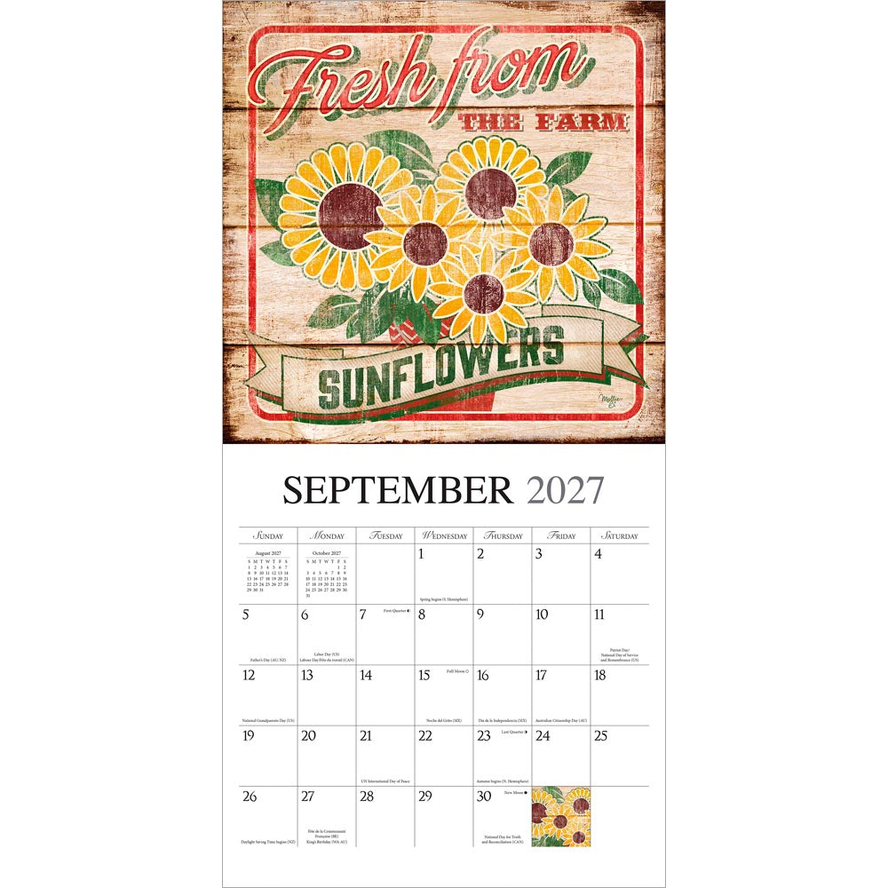 Farmer's Market | 2027 12 x 24 Inch (Hanging) Monthly Square Wall Calendar | Featuring the Artwork of Terri Morris