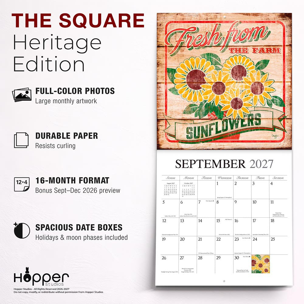 Farmer's Market | 2027 12 x 24 Inch (Hanging) Monthly Square Wall Calendar | Featuring the Artwork of Terri Morris