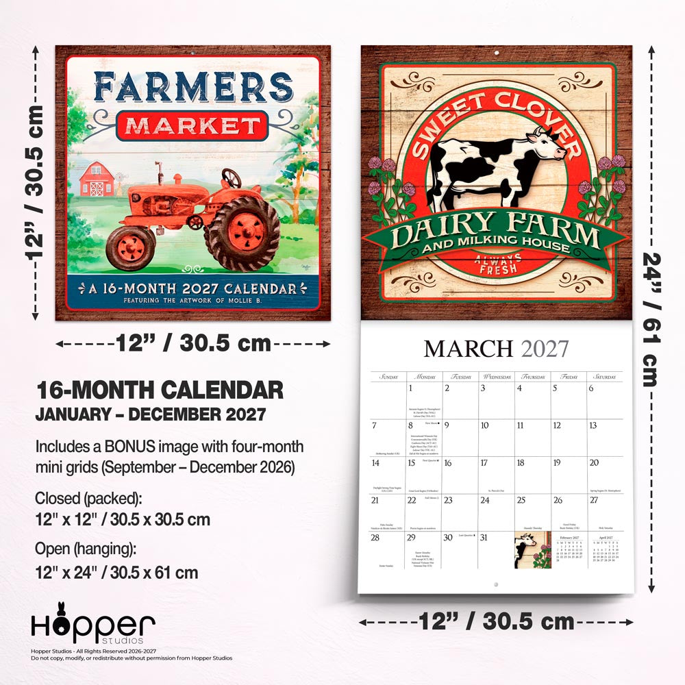 Farmer's Market | 2027 12 x 24 Inch (Hanging) Monthly Square Wall Calendar | Featuring the Artwork of Terri Morris