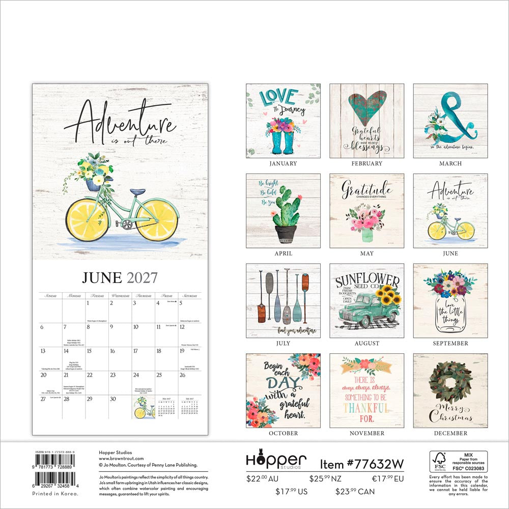Love the Journey | 2027 12 x 24 Inch (Hanging) Monthly Square Wall Calendar | Featuring the Artwork of Jo Moulton