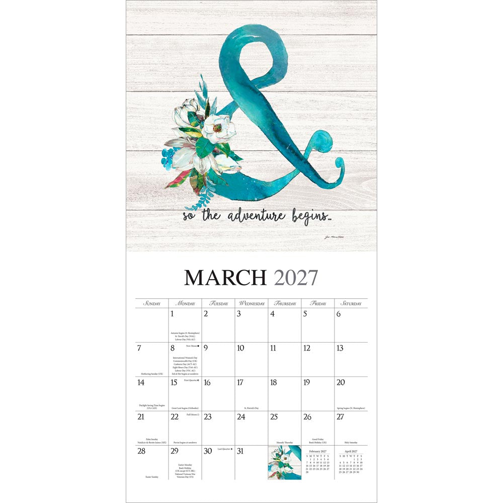 Love the Journey | 2027 12 x 24 Inch (Hanging) Monthly Square Wall Calendar | Featuring the Artwork of Jo Moulton