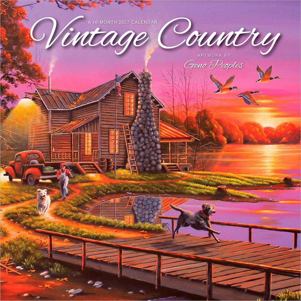 Vintage Country | 2027 12 x 24 Inch (Hanging) Monthly Square Wall Calendar | Featuring the Artwork of Geno Peoples