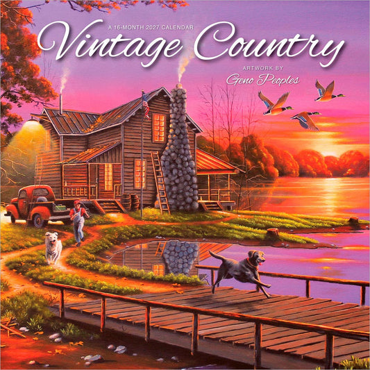 Vintage Country | 2027 12 x 24 Inch (Hanging) Monthly Square Wall Calendar | Featuring the Artwork of Geno Peoples