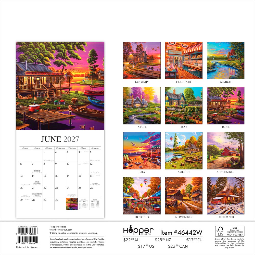 Vintage Country | 2027 12 x 24 Inch (Hanging) Monthly Square Wall Calendar | Featuring the Artwork of Geno Peoples
