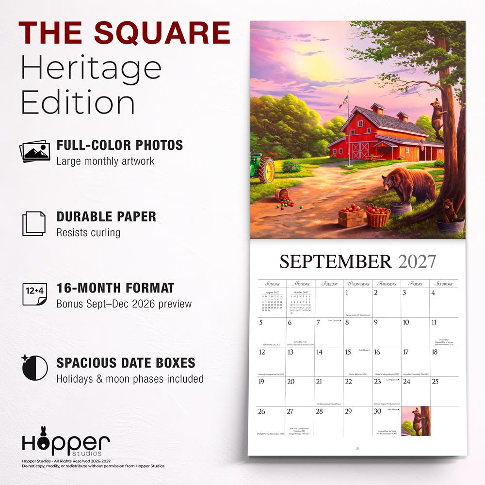 Vintage Country | 2027 12 x 24 Inch (Hanging) Monthly Square Wall Calendar | Featuring the Artwork of Geno Peoples