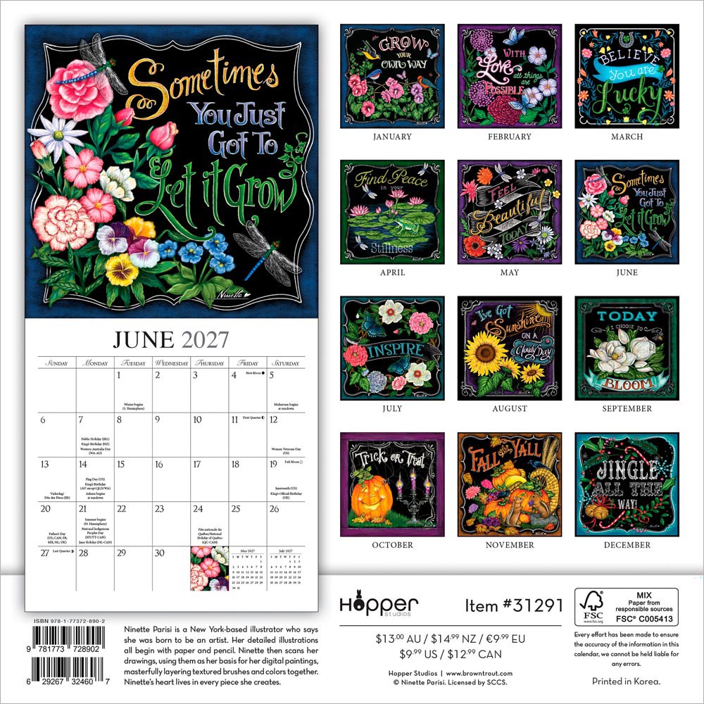 Grow Your Own Way | 2027 7 x 14 Inch (Hanging) Monthly Mini Wall Calendar | Featuring the Artwork of Ninette Parisi