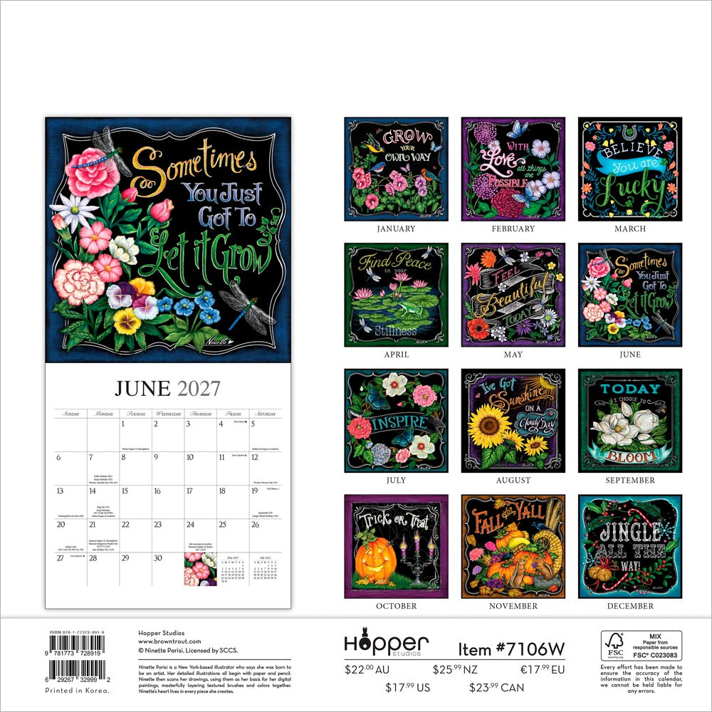 Grow Your Own Way | 2027 12 x 24 Inch (Hanging) Monthly Square Wall Calendar | Featuring the Artwork of Ninette Parisi