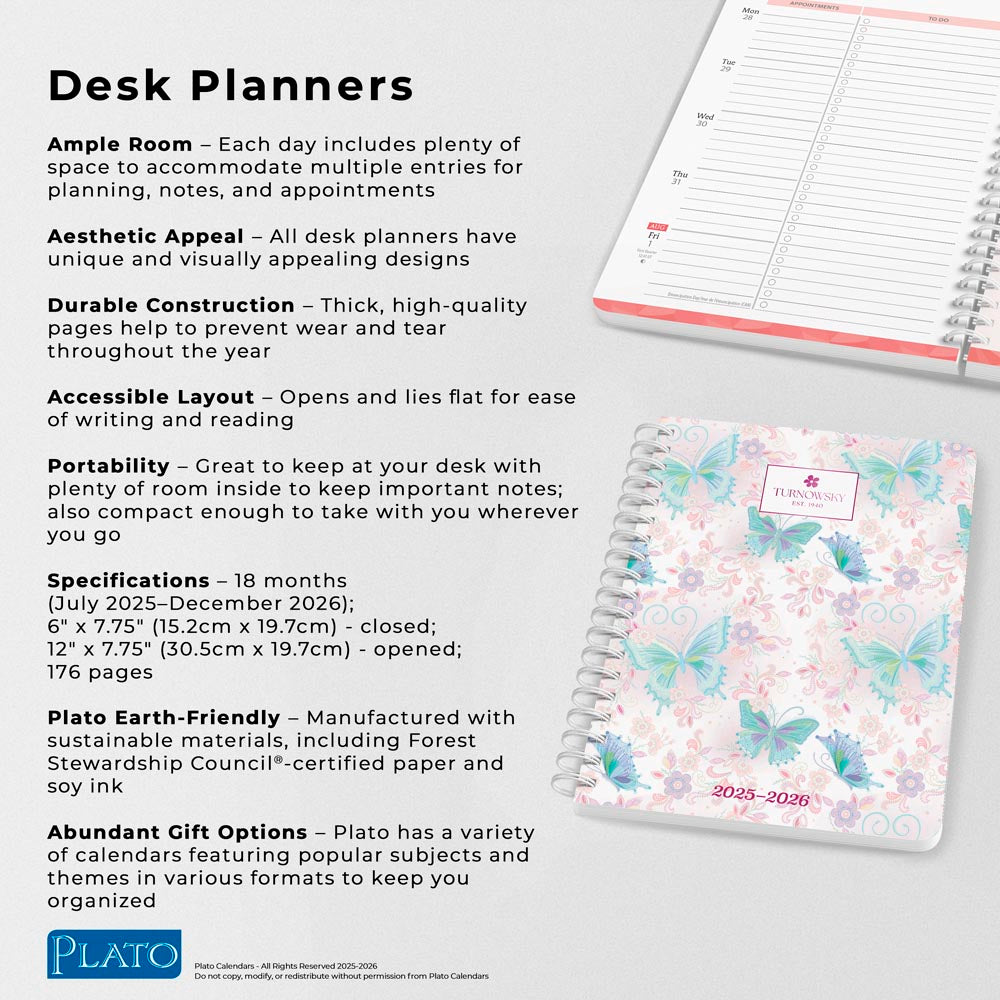 House of Turnowsky | 2026 6 x 7.75 Inch 18 Months Weekly Desk Planner | Foil Stamped Cover | July 2025 - December 2026