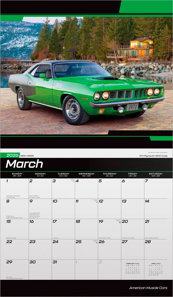 American Muscle Cars OFFICIAL | 2026 14 x 24 Inch (Hanging) Monthly Deluxe Wall Calendar | Foil Stamped Cover
