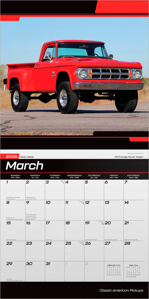 Classic American Pickups OFFICIAL | 2026 12 x 24 Inch (Hanging) Monthly Square Wall Calendar | Foil Stamped Cover