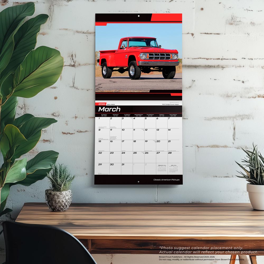 Classic American Pickups OFFICIAL | 2026 12 x 24 Inch (Hanging) Monthly Square Wall Calendar | Foil Stamped Cover