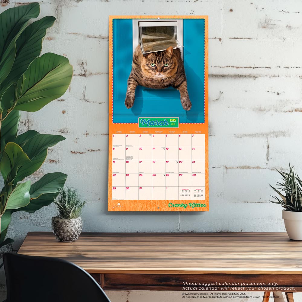 Avanti Cranky Kitties OFFICIAL | 2026 12 x 24 Inch (Hanging) Monthly Square Wall Calendar | Foil Stamped Cover