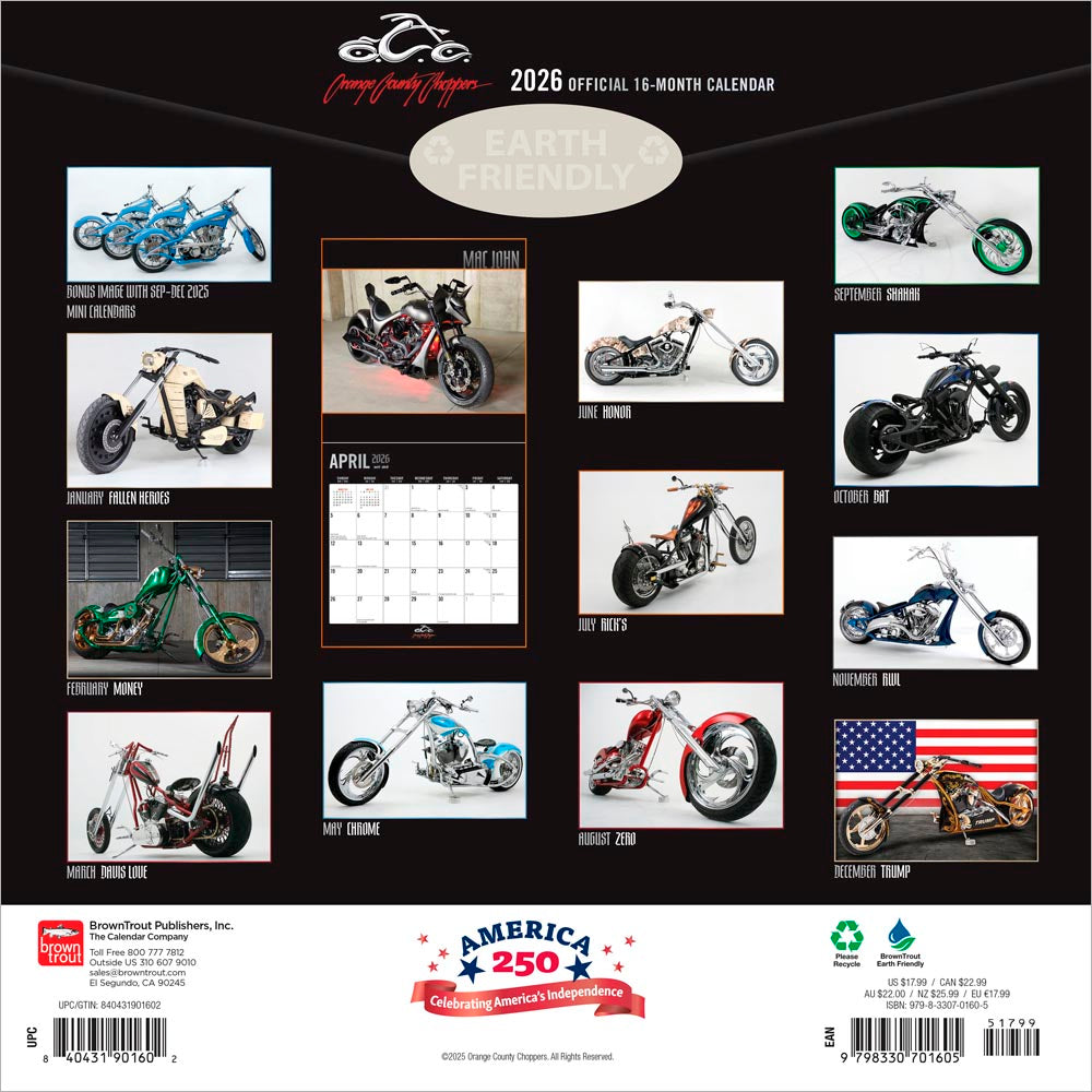 Orange County Choppers OFFICIAL | 2026 12 x 24 Inch (Hanging) Monthly Square Wall Calendar