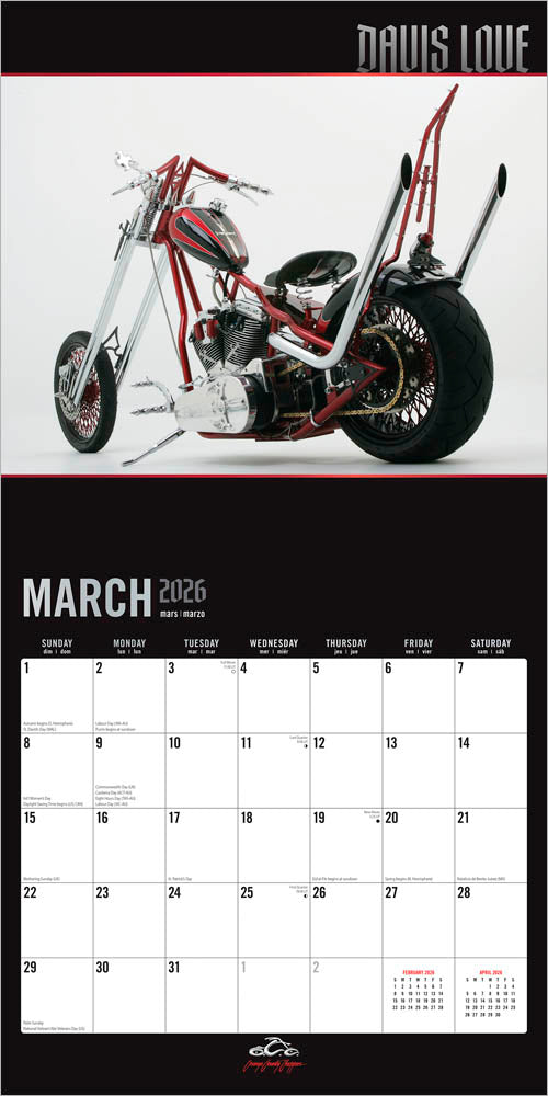 Orange County Choppers OFFICIAL | 2026 12 x 24 Inch (Hanging) Monthly Square Wall Calendar
